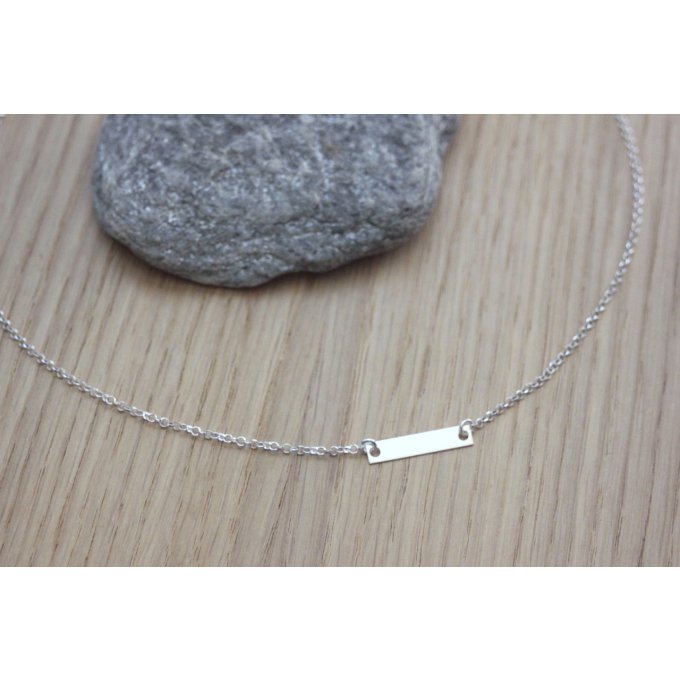 Collier argent médaille rectangle minimaliste