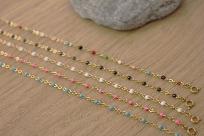 Bracelet acier inoxydable petites perles de couleur en résine -  Emmafashionstyle