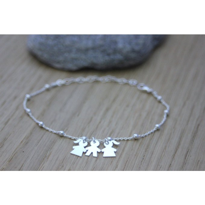 Bracelet argent massif 3 breloques fille ou garçon