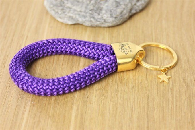 Porte clé XL en corde de voile violet et métal doré à l'or fin