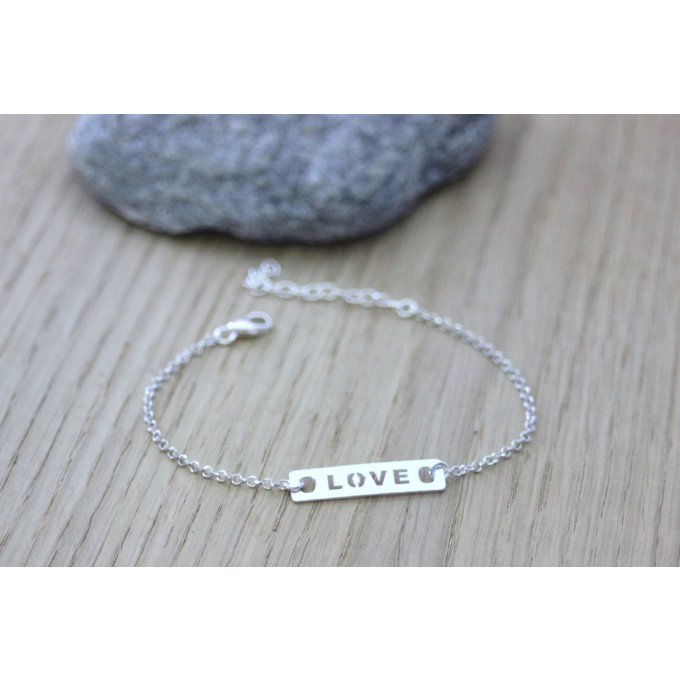 Bracelet argent massif médaille rectangulaire LOVE