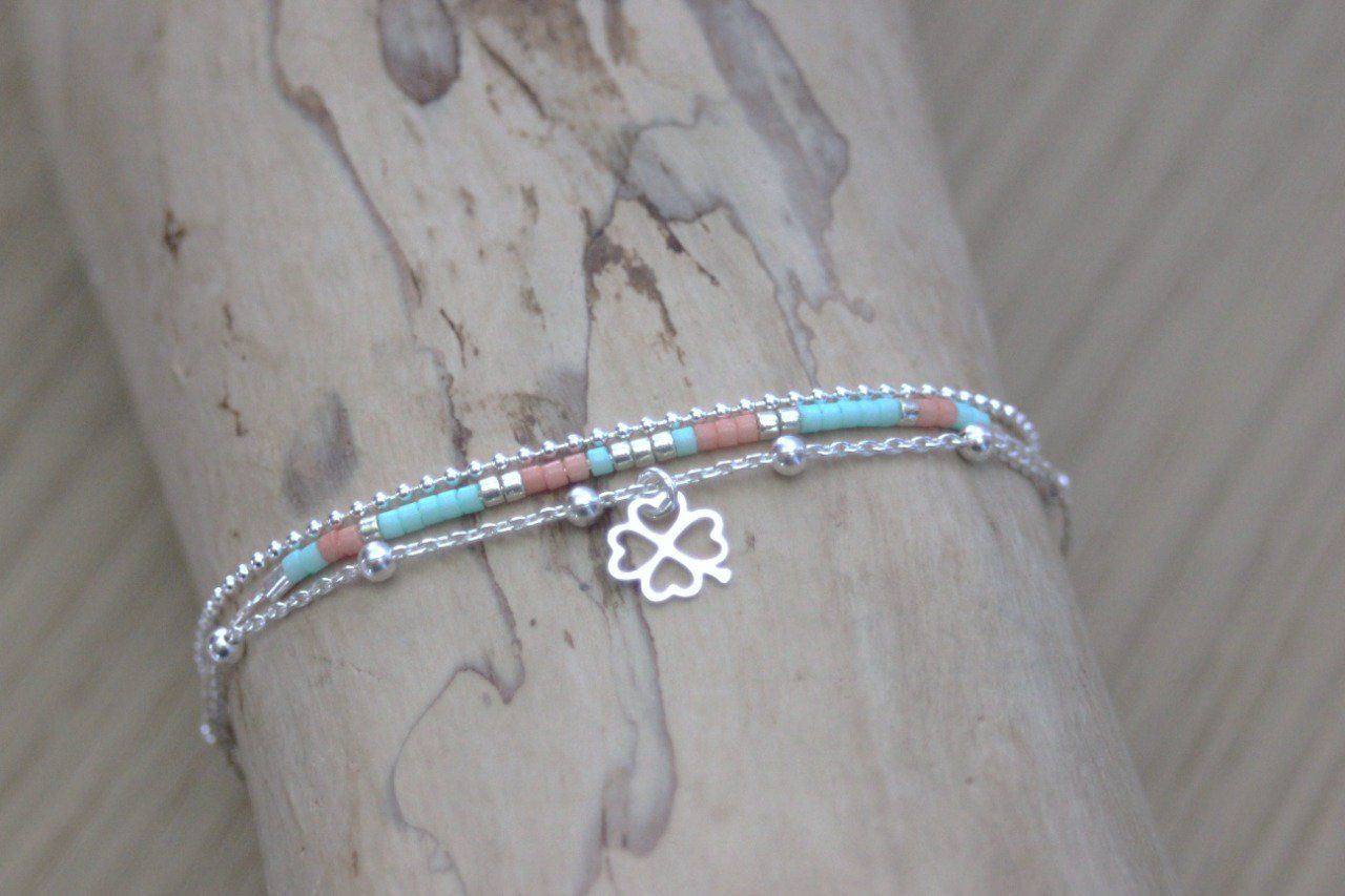 Ensemble de 2 bracelets en argent miyuki et trèfle