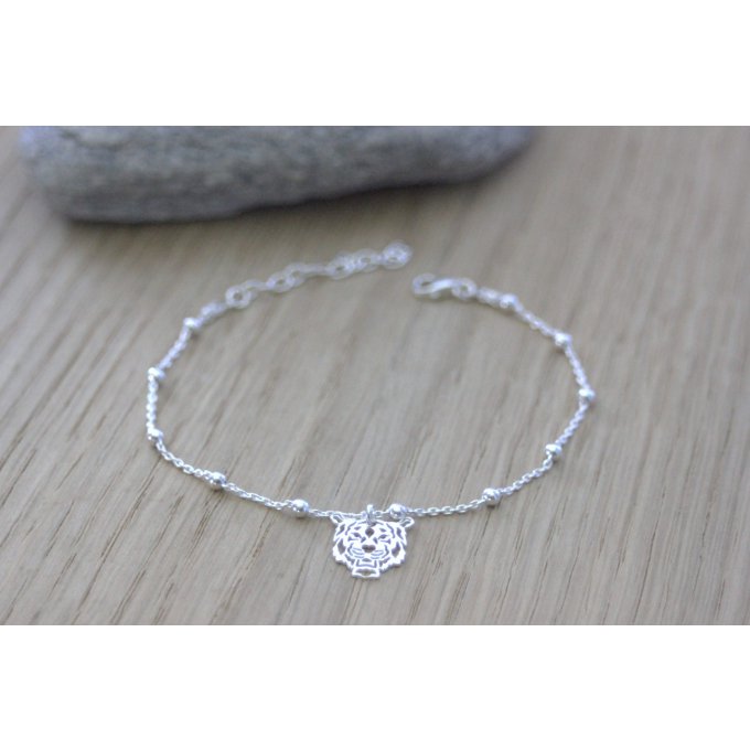 Bracelet argent massif breloque tête de tigre