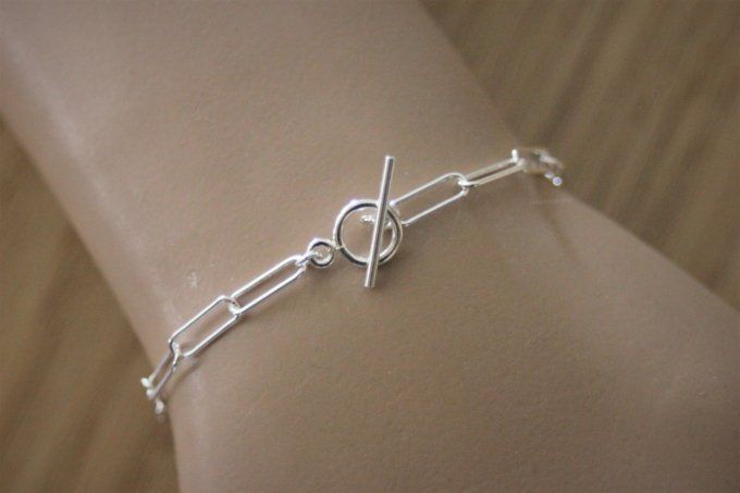 Bracelet argent massif grands maillons  fermoir toggle