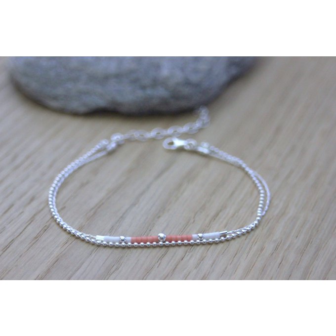 Bracelet double en argent et perles miyuki corail