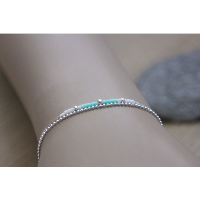 bracelet miyuki aqua et chaine argent