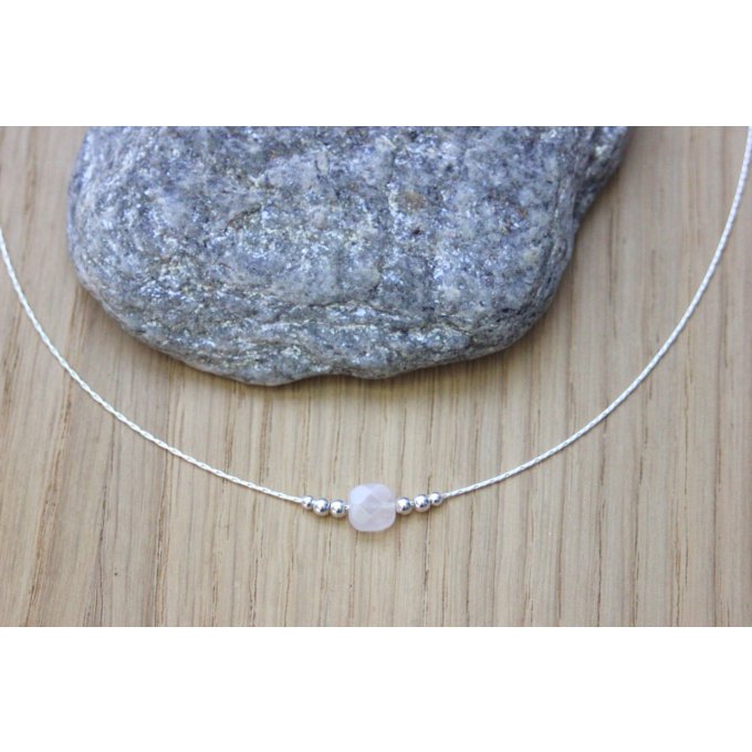 collier quartz rose et argent massif