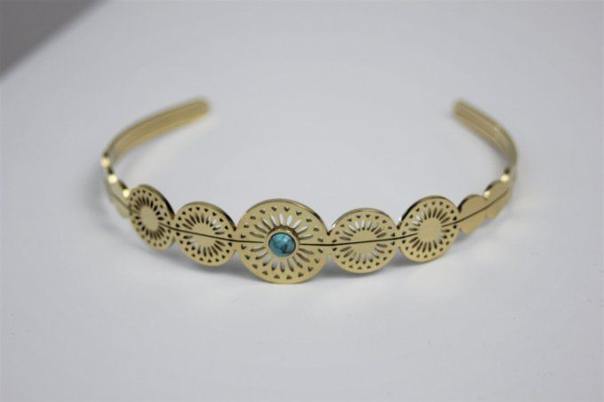 Bracelet jonc acier inoxydable doré et pierre turquoise