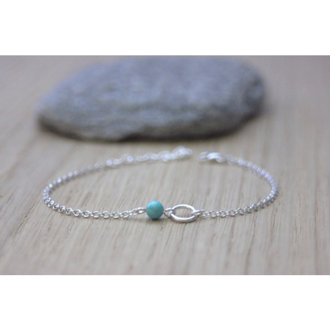 Bracelet argent massif anneau et perle turquoise