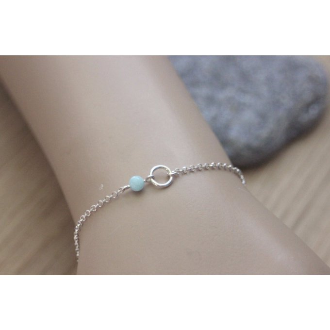 Bracelet argent massif anneau et perle amazonite