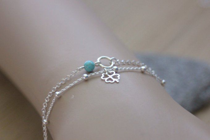 Ensemble de 2 bracelets en argent anneau, trèfle et turquoise