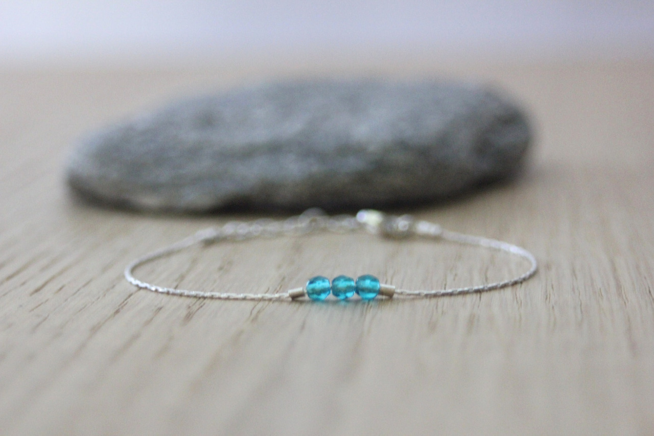 Bracelet argent 3 perles en cristal turquoise 