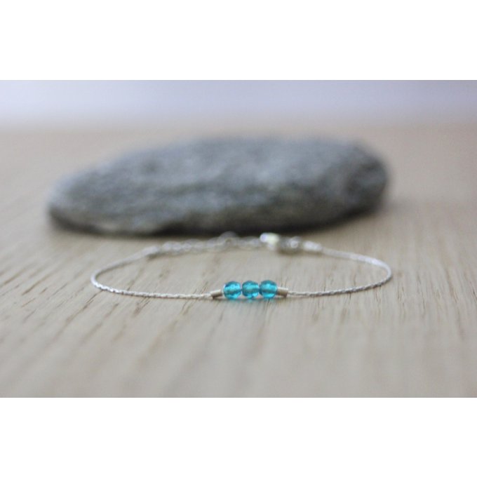 Bracelet argent 3 perles en cristal turquoise 