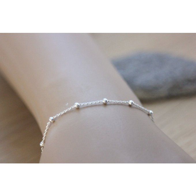 Bracelet argent massif chaine perlée