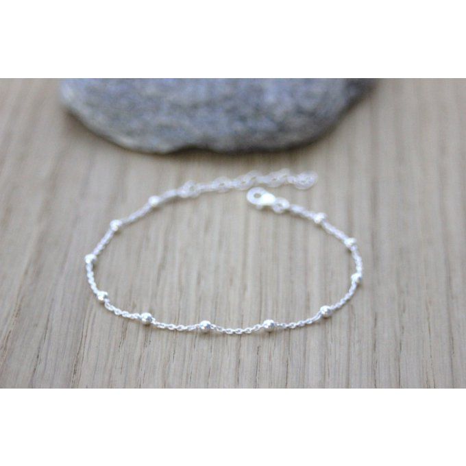 Bracelet argent massif chaine perlée