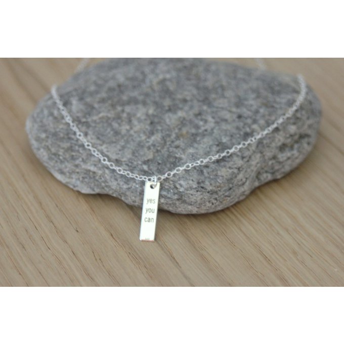 Collier argent médaille rectangle ~ Yes you can ~