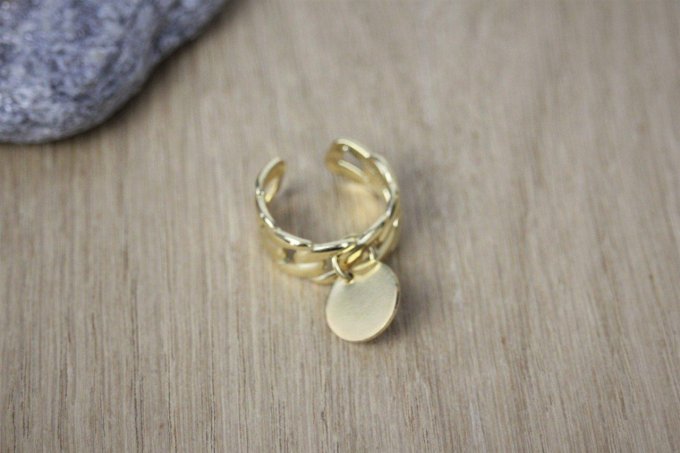 Bague ajustable en acier inoxydable doré avec breloque à graver