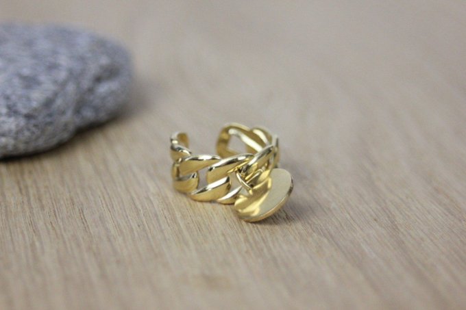 Bague ajustable en acier inoxydable doré avec breloque à graver