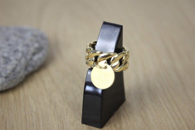Bague ajustable en acier inoxydable doré avec breloque à graver
