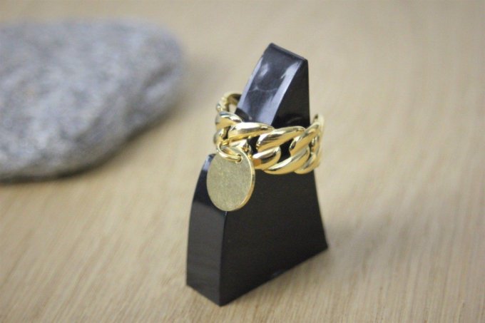 Bague ajustable en acier inoxydable doré avec breloque à graver