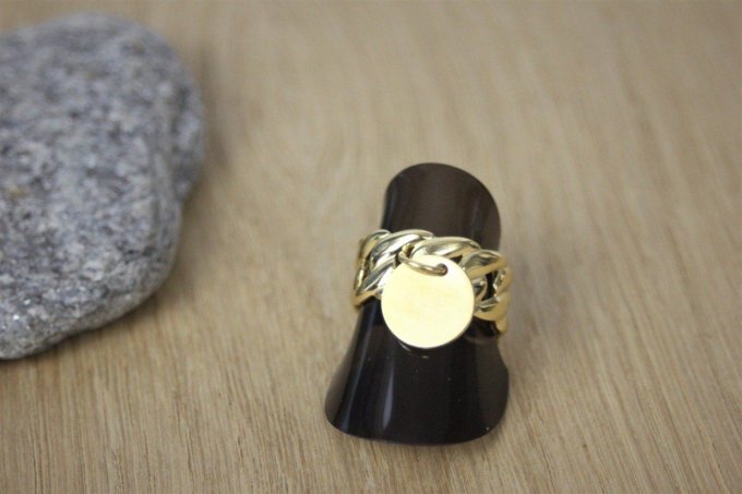 Bague ajustable en acier inoxydable doré avec breloque à graver
