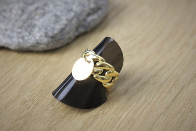 Bague ajustable en acier inoxydable doré avec breloque à graver