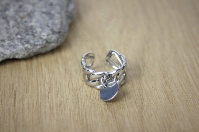 Bague ajustable en acier inoxydable avec breloque à graver