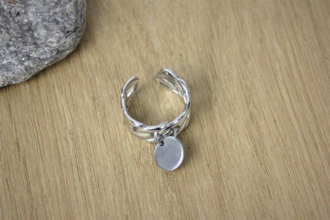 Bague ajustable en acier inoxydable avec breloque à graver