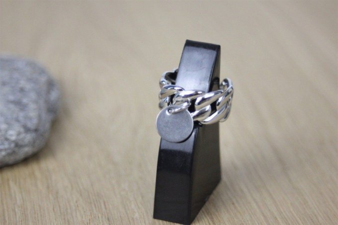 Bague ajustable en acier inoxydable avec breloque à graver