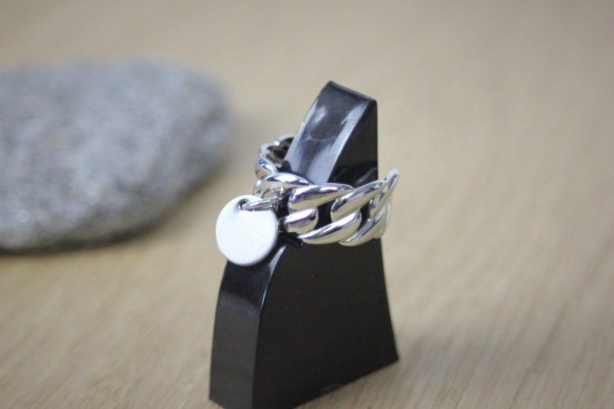 Bague ajustable en acier inoxydable avec breloque à graver