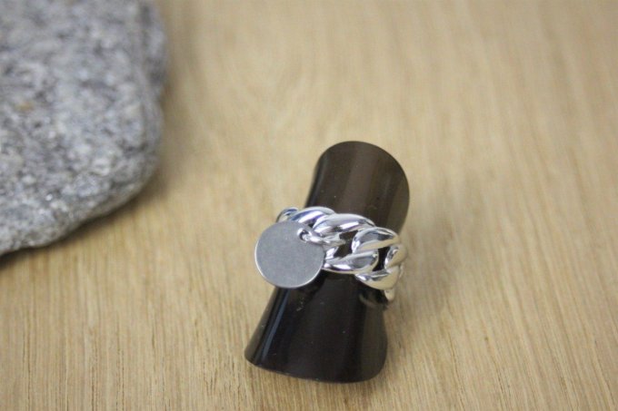 Bague ajustable en acier inoxydable avec breloque à graver