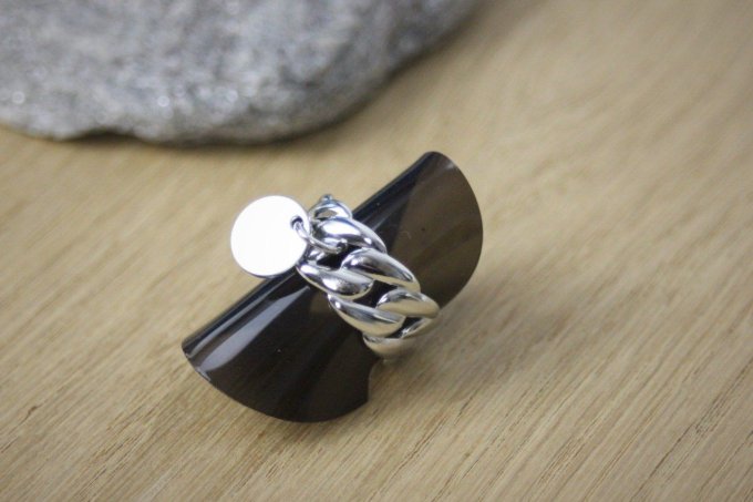 Bague ajustable en acier inoxydable avec breloque à graver