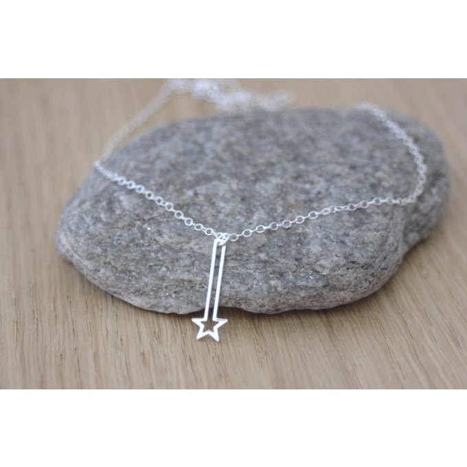 Collier argent massif pendentif baguette magique