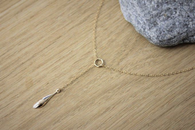 Collier cravate en or Gold Filled pendentif anneau et goutte