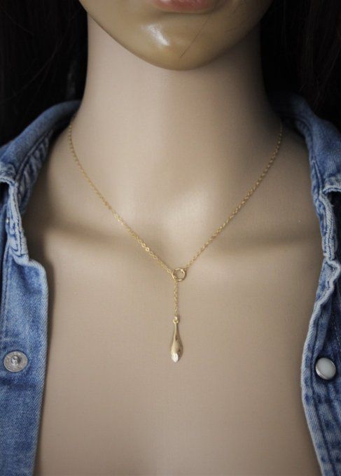 Collier cravate en or Gold Filled pendentif anneau et goutte