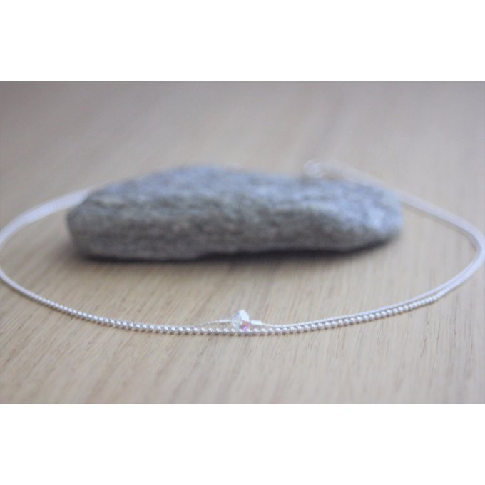 Collier en argent massif double chaine et cristal swarovski