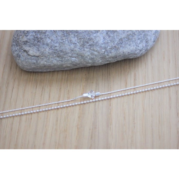 Collier en argent massif double chaine et cristal swarovski