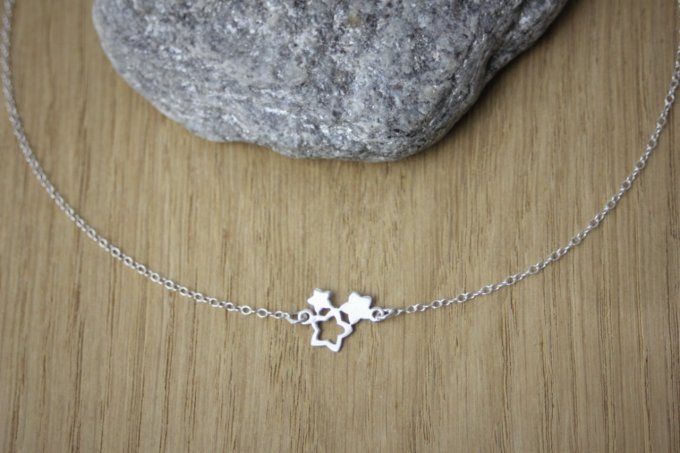 Collier ras du cou en argent massif 3 petites étoiles