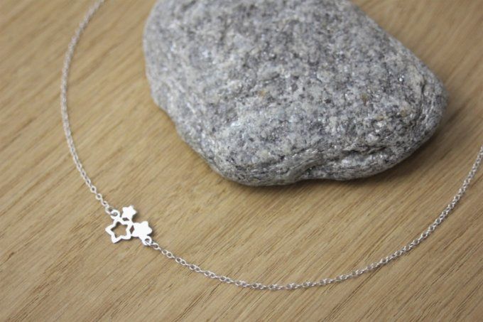 Collier ras du cou en argent massif 3 petites étoiles