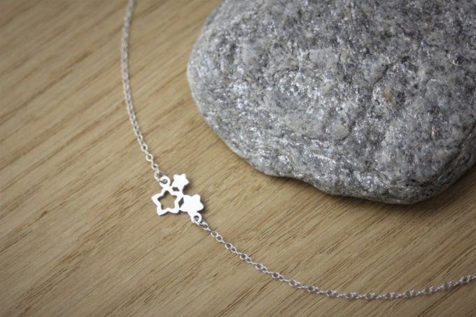 Collier ras du cou en argent massif 3 petites étoiles