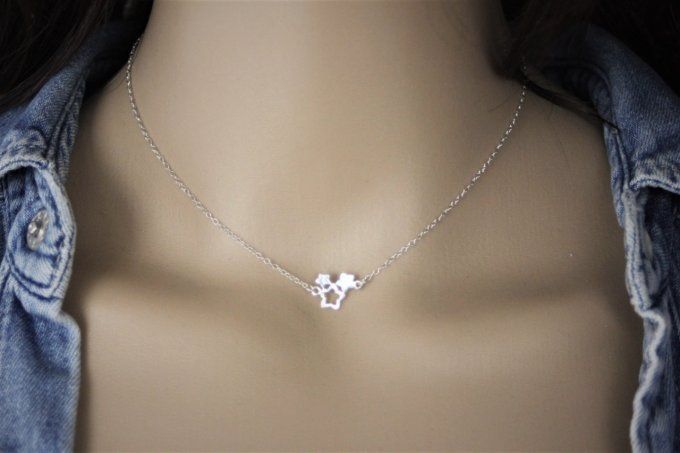 Collier ras du cou en argent massif 3 petites étoiles