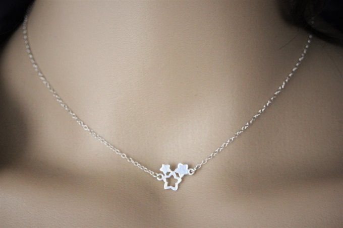 Collier ras du cou en argent massif 3 petites étoiles