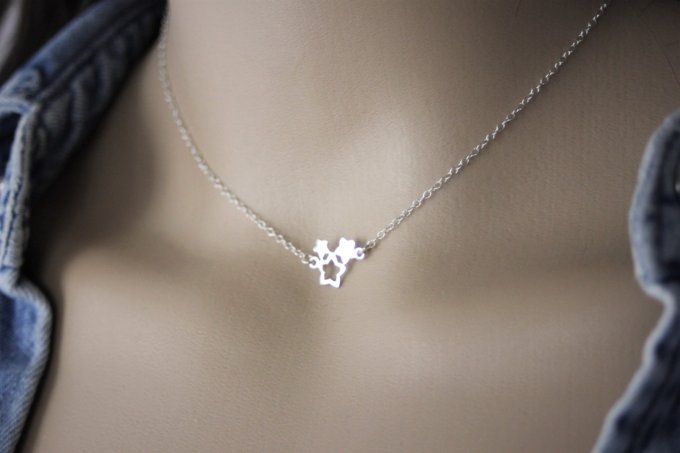 Collier ras du cou en argent massif 3 petites étoiles