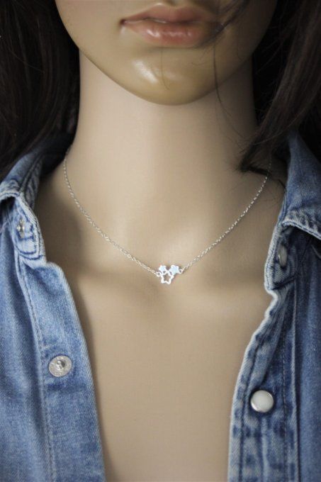 Collier ras du cou en argent massif 3 petites étoiles