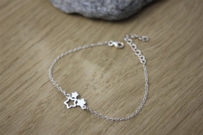 Bracelet minimaliste 3 petites étoiles argent massif 