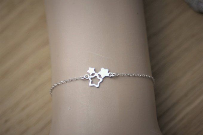 Bracelet minimaliste 3 petites étoiles argent massif 