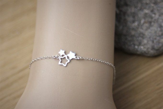 Bracelet minimaliste 3 petites étoiles argent massif 