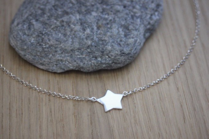 Collier argent massif connecteur étoile  à graver