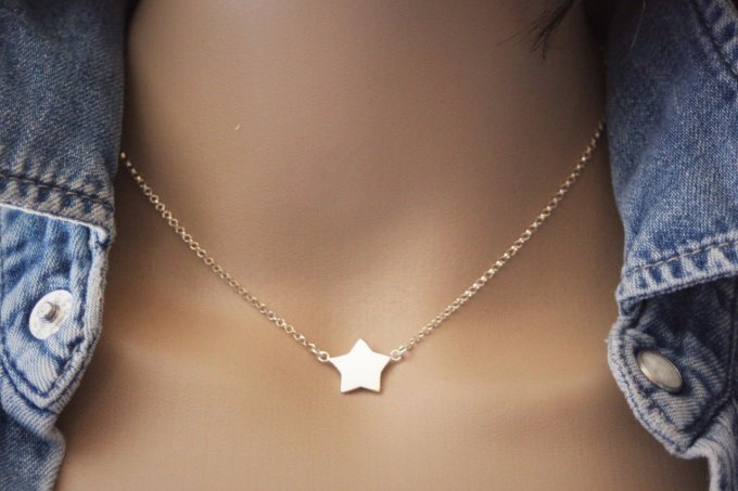 Collier argent massif connecteur étoile  à graver
