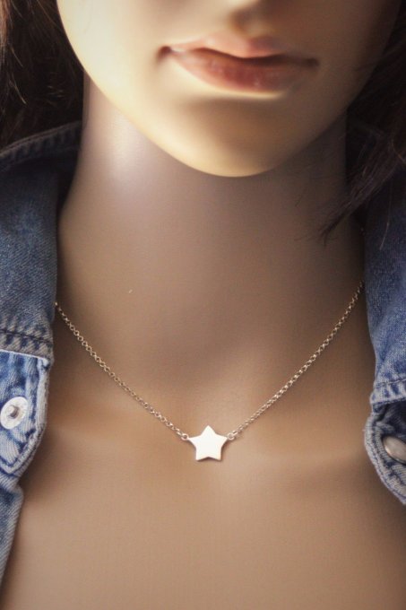 Collier argent massif connecteur étoile  à graver